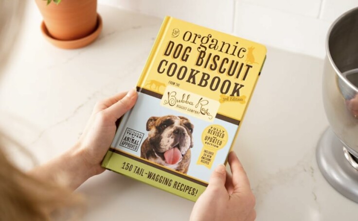 Image of a dog owner making a homemade treat from the cookbook.