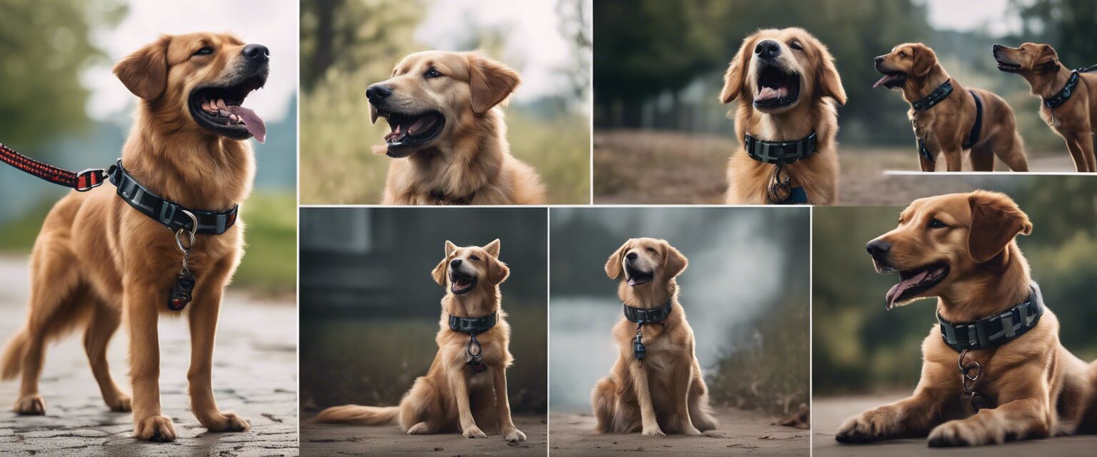 Collage of dog training equipment