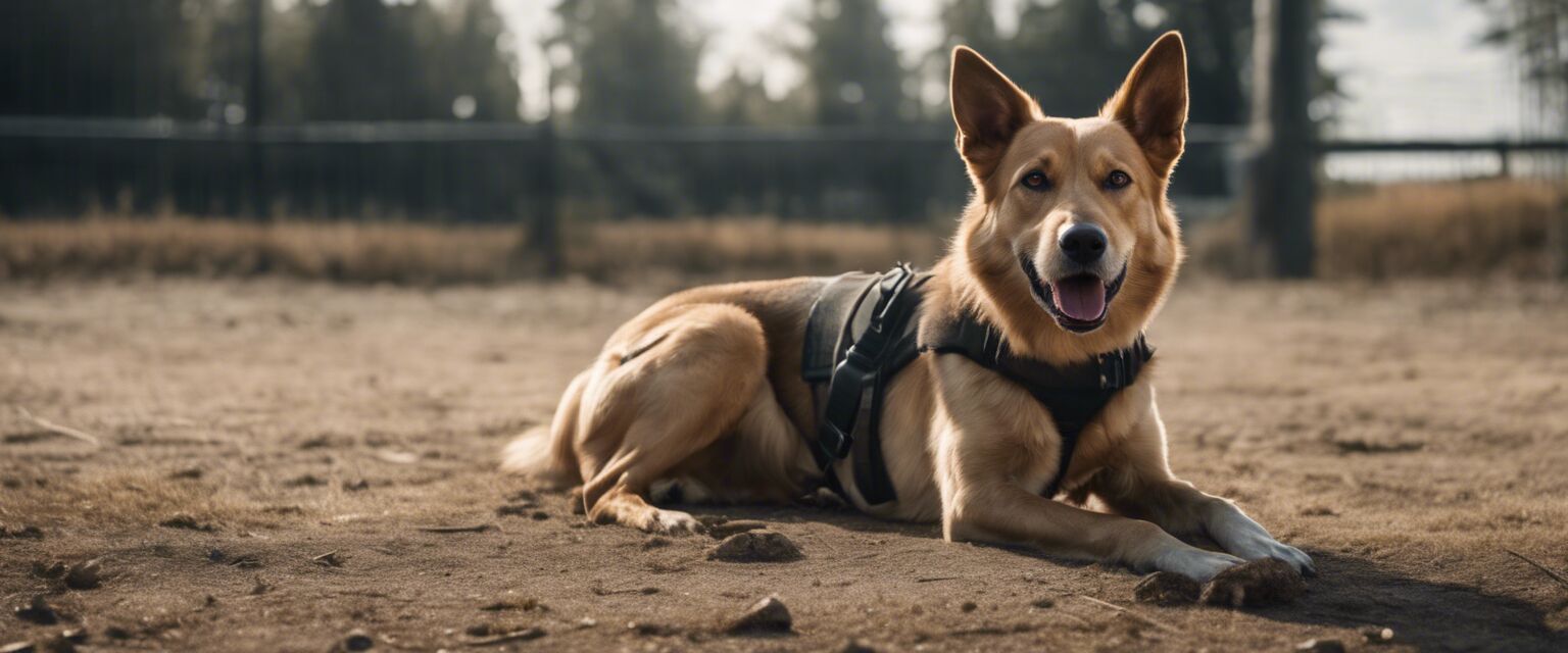 A dog performing commands in a training session.