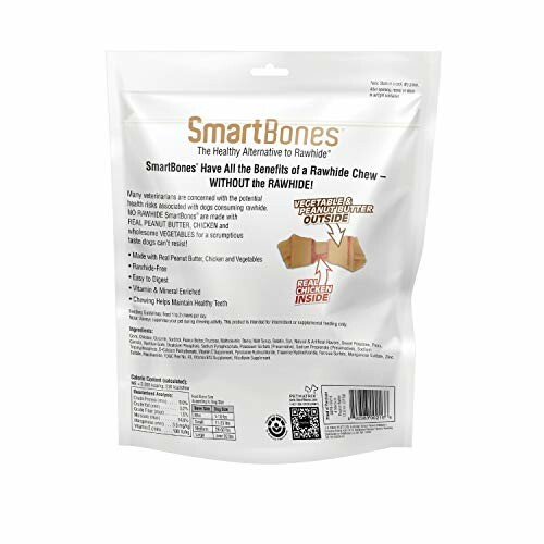 Back view of SmartBones dog treats package with product details.